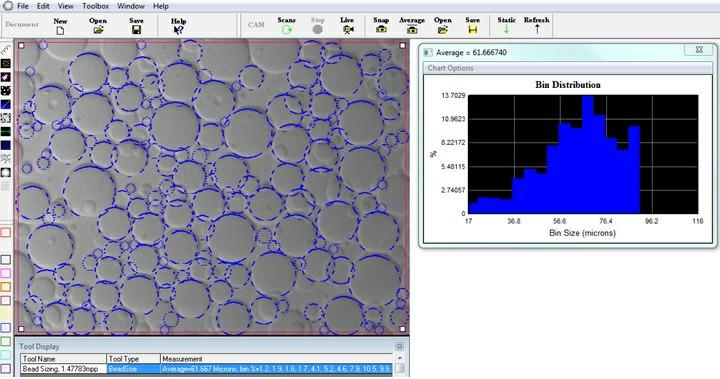 Inline Liquid Analysis Chromatography - Bubbles & Bead Size Chromatography Beads A vessel mount system can be used for real time image capture during the production of polymer beads.