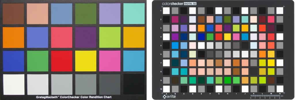 Test Chart-based method: For the chart-based method, we used two different charts the Macbeth Color Checker and the Color Checker SG to determine a camera profile for a set