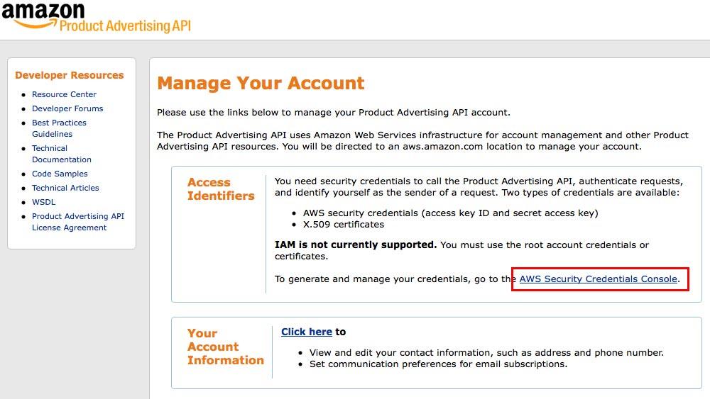 Step 11: You'll see the page above, then click on "Manage Your Account" Step 12: Next up, you'll need to go to your AWS Security Credentials Console.
