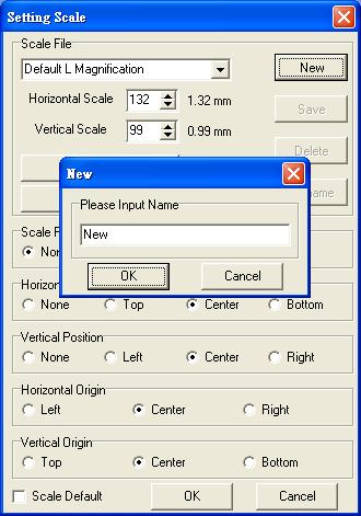Click new button than it will pop up shown in Fig.5-49 a dialog box and input new scale name. Fig.5-49 New scale name file dialog After creating new file, input vertical and horizontal s scale value shown in Fig.