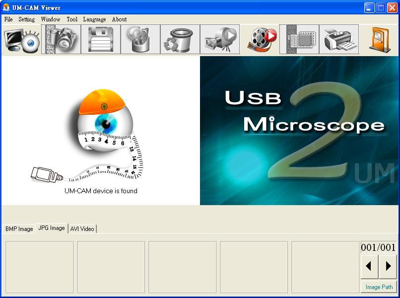 1. Application Program Interface Introduction After the user use MICROSCOPE application program, it will show illustration picture in Fig.1-1.A tool is arranged and divided into the window.