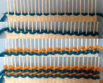 Wavy Lines: Wavy lines are the result of weaving full passes layering two colors.