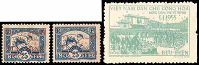 HK$ 600-800 3576 3576 1952-53 Ho Chi Minh 300d. and 500d., unused without gum as issued, 300d. diagonal crease at top, otherwise fine to very fine. S.G. NA7, NA8; Michel A7, A8.
