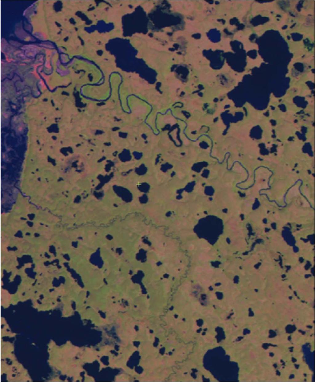 Increasing Tundra Productivity Near-Anniversary Date Landsat Images 8 Years Apart (RGB=SWIR TOA,NIR TOA,Red