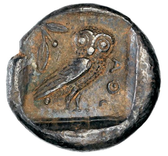 Athena, on this silver coin from 450 BCE.