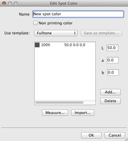 All three formats can be imported into ZePrA. 3. You can enter individual, new spot colors (solid tone or gradations) via the New button under Define spot colors.