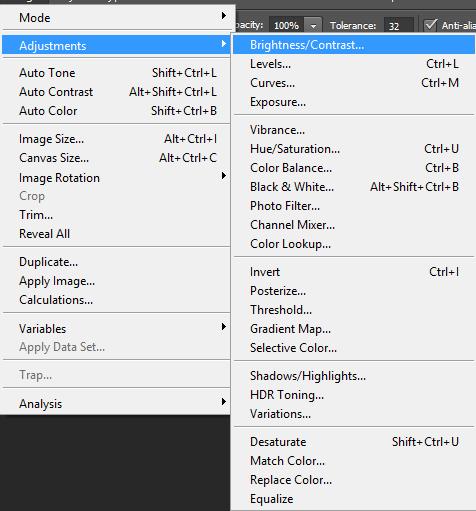 Now go to Adjustments Brightness/Contrast and tick the Use Legacy option and apply the following