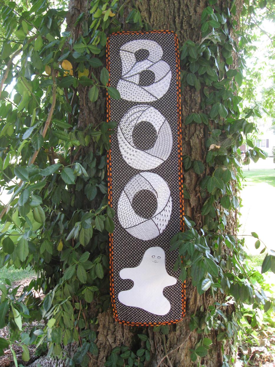By Nancy Fiedler It is the season of ghosts and goblins! What fun it is to create a door banner for the season using just decorative stitches.