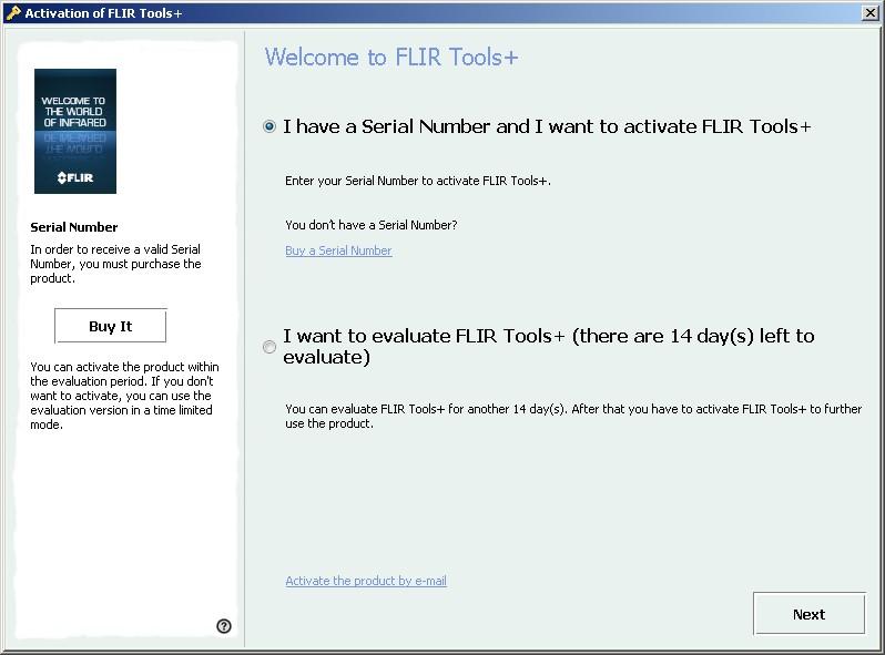 7 Managing licenses 7.1 Activating your license 7.1.1 General The first time you start FLIR Tools/Tools+ you will be able to choose one of the following options: Activate FLIR Tools/Tools+ online.