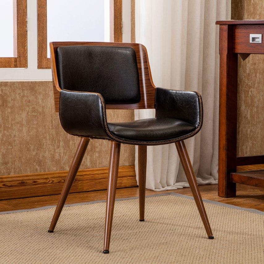 Crafted using Bi-cast leather, solid steel legs finished in walnut wood, and a pick-stitched seat--this piece is built to last.