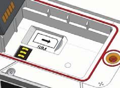 The SIM card should be inserted first before inserting the battery (see below). The battery should first be inserted into the back of the battery door. Then you can close and lock the battery door.