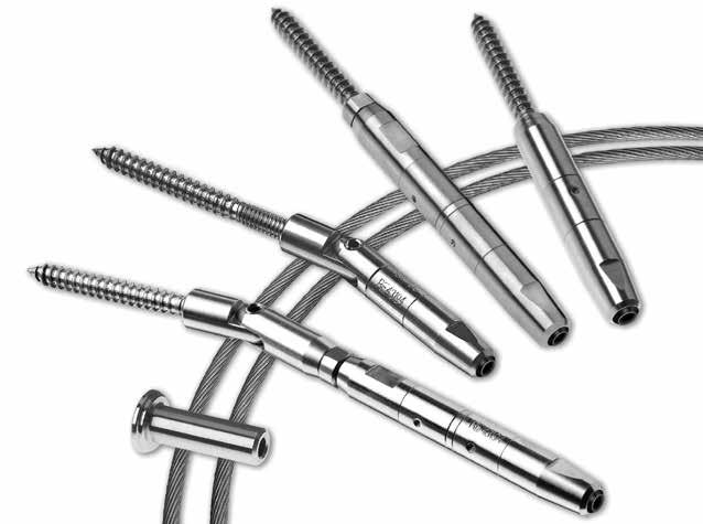 QUICK-CONNECT FITTINGS 6 GRADE STAINLESS STEEL FIXED END FITTINGS QUICK-CONNECT LAG Screws into the face of a wood post or wall using a hanger bolt with lag thread (included).