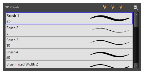 Chapter 2: Tools Properties Brush Presets These options allow you to select, create and manage pencil presets. Icon Property Description By default, Harmony has preloaded brush presets.