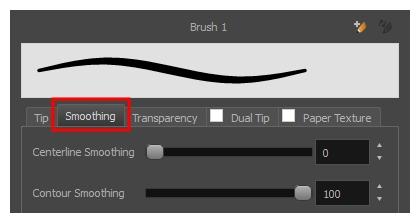 Tool Name Description Centerline Smoothing Defines the amount of smoothing Harmony should perform on your eraser stroke's direction, curves and corners.