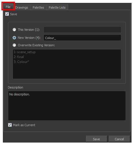 Chapter 1: Dialog Boxes File Tab Parameter Description Save Enable this option if you want to save the modifications made to the current scene.