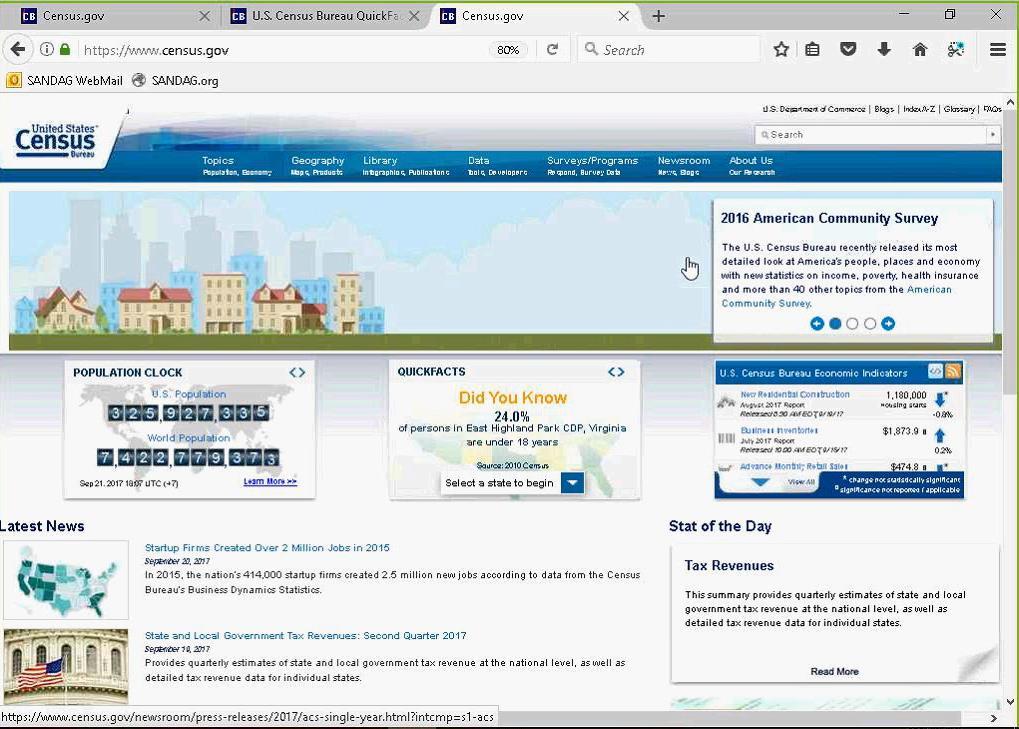 When navigating the Census Bureau s website, the easiest way to get back to the landing page, to the main page, is to click on the