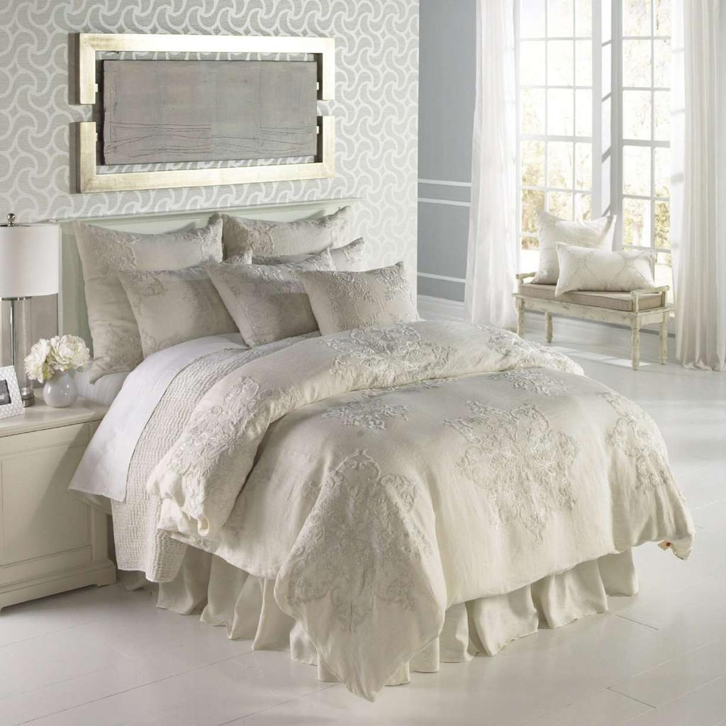 IMPERIA The Imperia Bedding Collection Our lavish bedding collection handcrafted in fine linen, accented with intricate hand appliqued medallions in a matching velvet and embroidery;