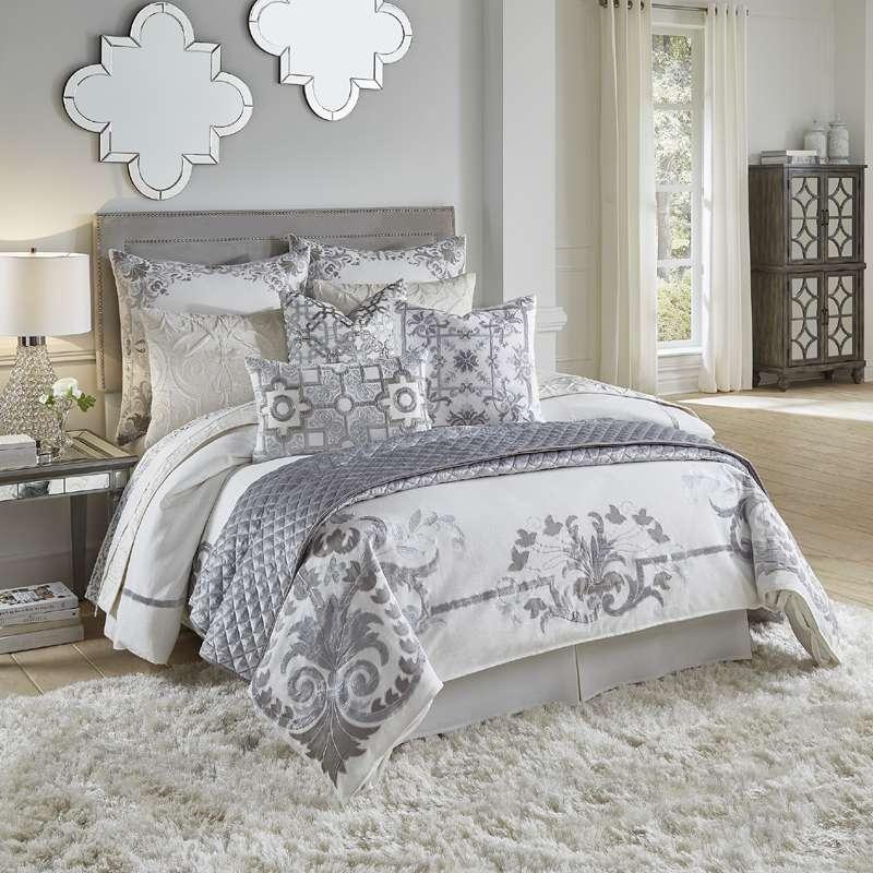 TROVANO The Trovano Bedding Collection A traditional styled bedding ensemble created on high quality linen and hand embellished with embroidered velvet and silk details; this