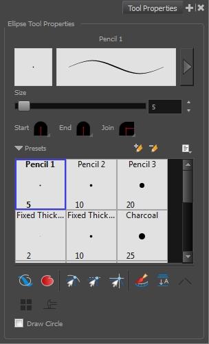 Harmony 16.0 Paint Reference Guide Ellipse Tool Properties The Ellipse tool allows you to quickly draw an ellipse or a circle. How to access the Ellipse tool properties 1.