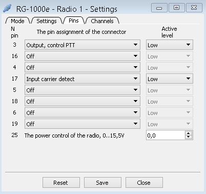 1. RG-1000e Customer Programming Software (RG-1000e CPS) The Pins tab defines Radio 1(2) port pings settings.