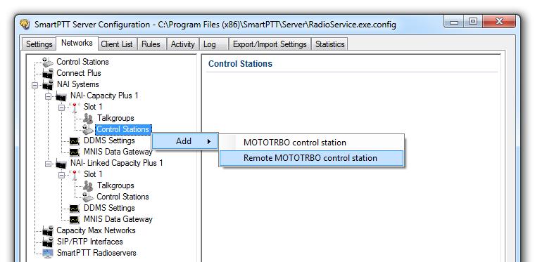 sections, right click Control Stations, then click Add > Remote MOTOTRBO control