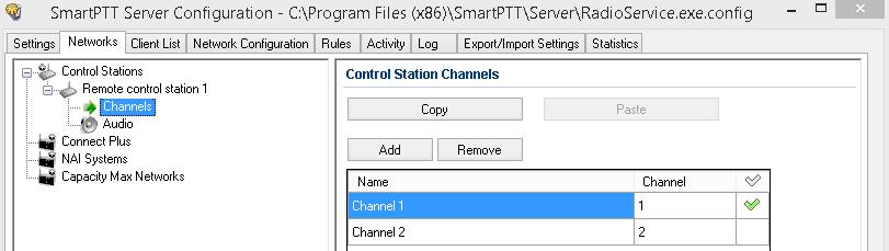 3. SmartPTT Radioserver settings 75 You can manage the table entries in the Control Station Channels window using the controls located above the table.