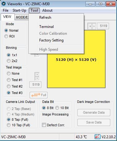 10.2.3 Tool Figure 10.4 Tool Menu Refresh: Loads and displays the current camera setting values on Configurator.