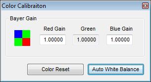 Color Calibration: Displays the Color Calibration window for Bayer sensor color temperature calibration.