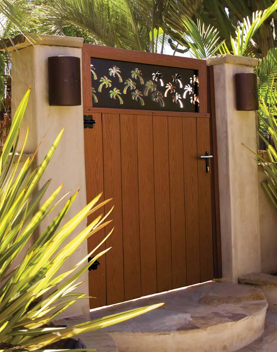 Ruggedly Beautiful Endwood Privacy Style Gate in Sable, with Palm Lattice