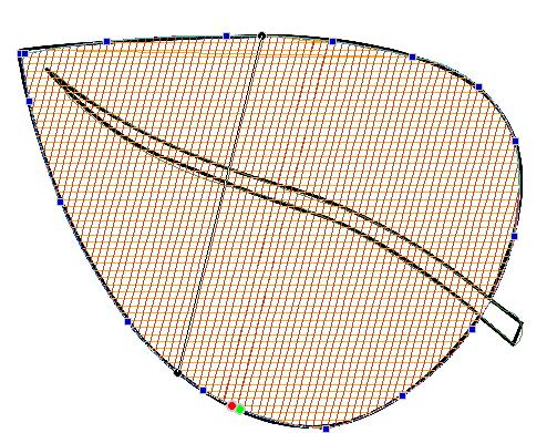 Click on one of the two Black dots on the outline of the shape (running horizontal) and swing it around to rotate the stitches in a verticle position (as shown in the following illustration).