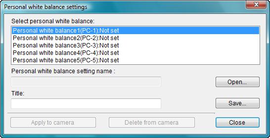 Registering Personal White Balance in the White balance files created by adjusting the white balance of an image and saving the results can be registered in the camera as personal white balances.