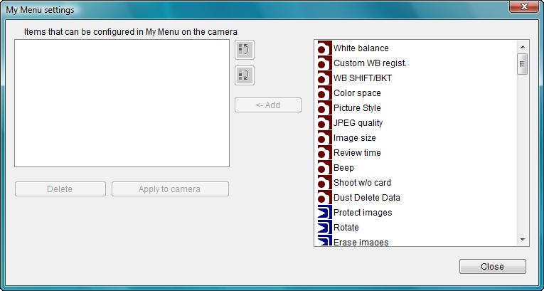 You can change the position of an item by selecting it and then clicking the [ ] or [ ] button to move it. Click the [Apply to camera] button. The setting is applied to the camera.