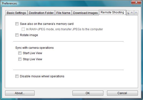 You can set operations performed during remote shooting. If you checkmark [Save also on the camera s memory card], images shot during remote shooting will also be saved to the camera s memory card.