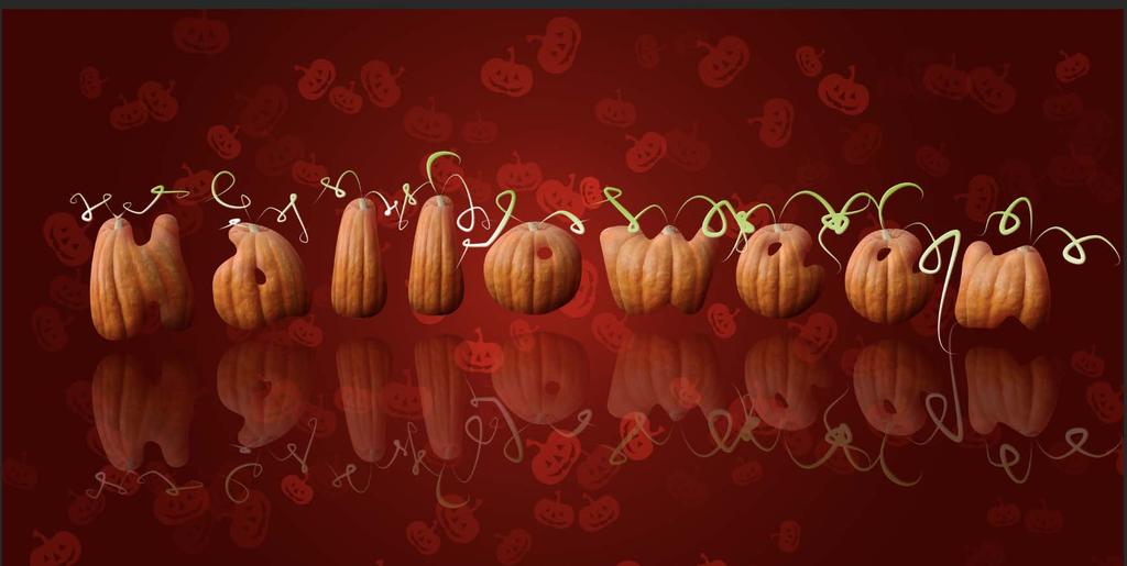 Merge all the pumpkin and vines together. Go to Edit > Transform > Flip Vertical. Move the upside down layer below the original pumpkin text.