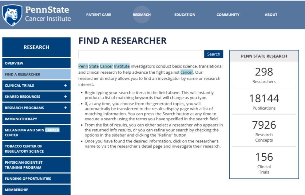 15 Websites The Penn State Cancer Institute leverages