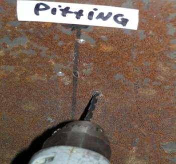 Example Detection pitting corrosion Pitting corrosion was simulated by drilling small holes in a 1x1m and approximately 22mm (0.87 ) thick steel plate.