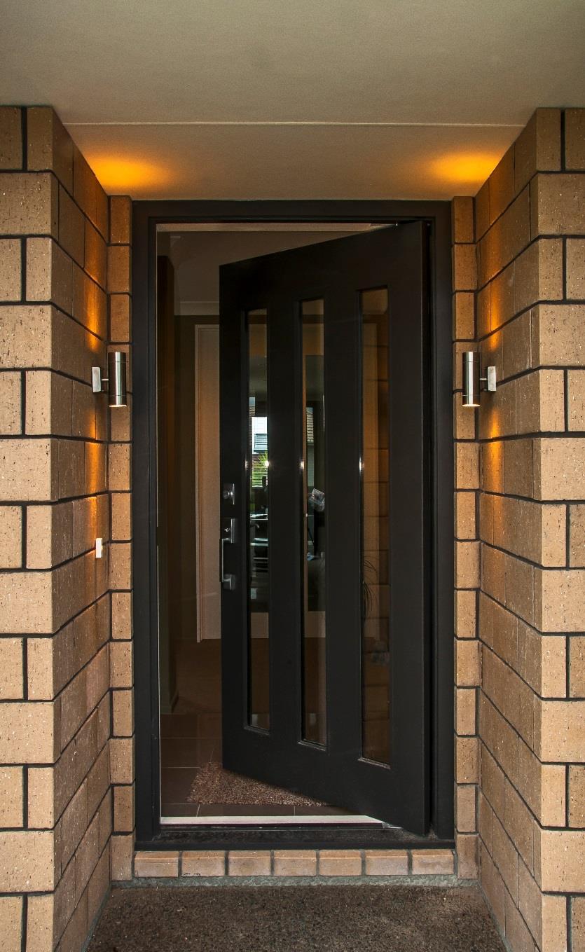 Doors can either be hinged or pivot hung. Both timber frames and aluminium frames can take pivot hung doors. Hinging a door is considered the standard method and is easier and more economical.