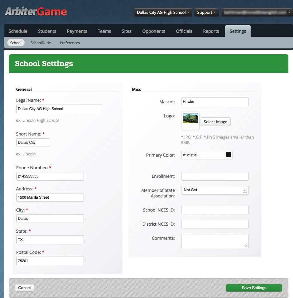 Warm Ups: Completing School Warm Settings Ups ArbiterGame User Scenario Robert Allen adds Emily to his speed dial and digs in. The first time Robert logs into ArbiterGame, he sees a blank Events List.