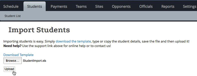 w Once your upload is complete, the Import Students screen displays the number of student records that were uploaded, imported, and failed.
