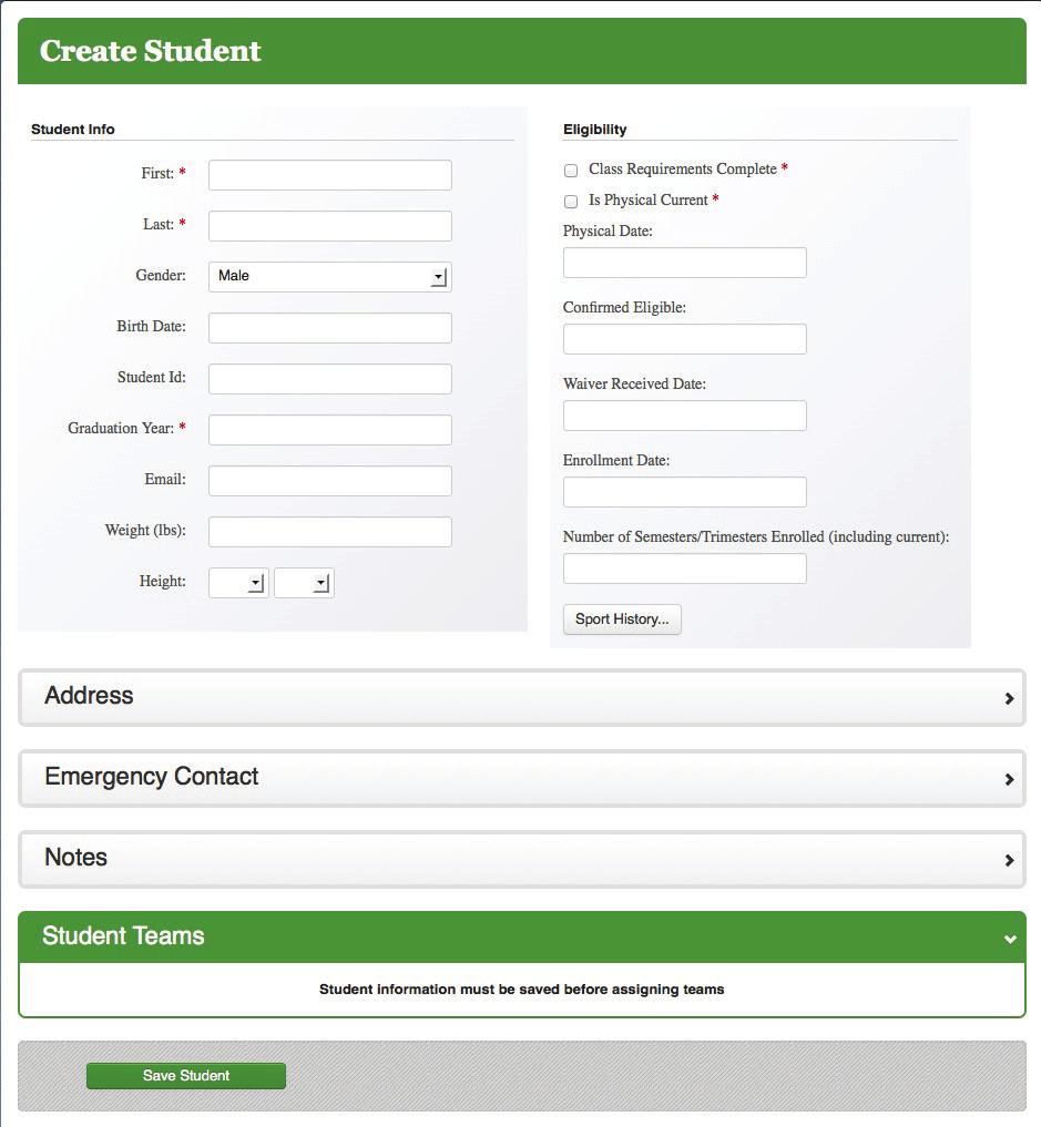 v On the Create Student screen, complete the Student Info with at least the first and last name, and graduation year.