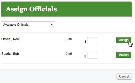 Game Plan: Assigning Officials u From your Events List, locate your event. w The Officials section expands to show you how many officials are required for this event.