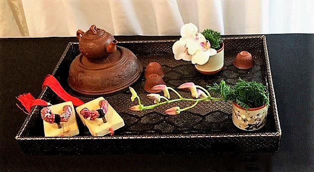 Miniature Ikebana Materials: Orchid, Spruce, Taiwan tea set,