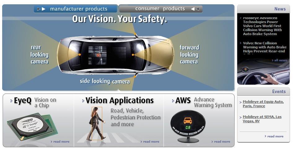 Automotive safety Mobileye: Vision systems in high-end BMW, GM, Volvo models Pedestrian collision warning