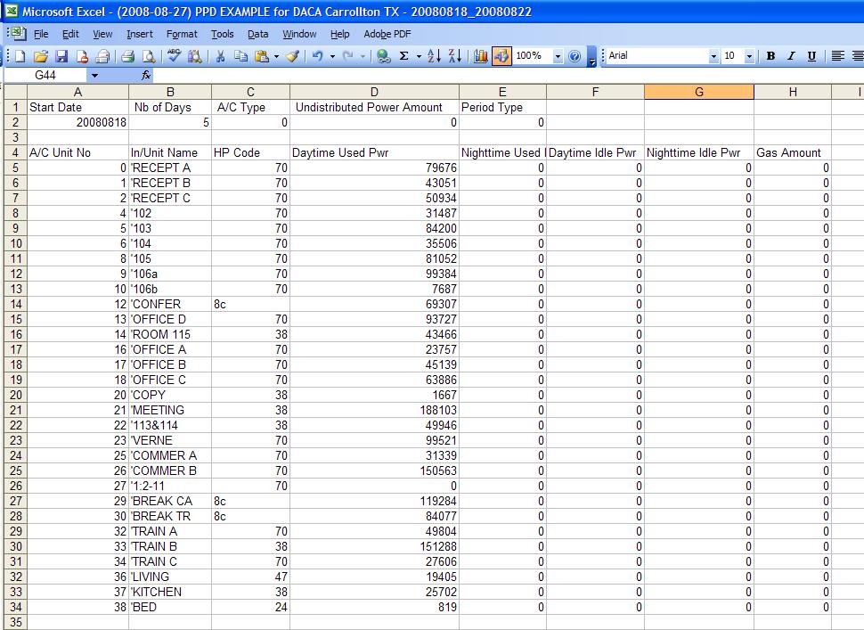 Example Screenshot of Microsoft Excel.