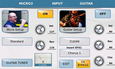 Fig. 174. LINE IN/GUITAR Controls The default setting set up for this input to be used is for a microphone and so the gain is internally set high by the settings.