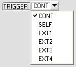 Parameterization TRIGGER: This function field serves for setting the trigger mode at the sensor. If TRIGGER is not CONT, the TRIG LED shows a trigger event.