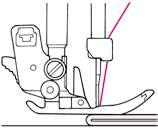 A When sewing the edge of thick fabrics Turn the hand wheel and let the needle enter at the position of sewing start.