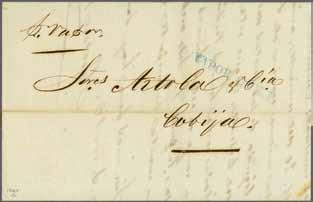 6 200 ( 180) 1849 (Feb 28): Entire letter from Valparaiso to Cobija, Bolivia endorsed 'pr.