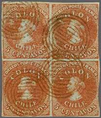 228 Corinphila Auction 26 November 2018 19 1853 (July 1), First London Printing, 5 Centavos 5010 5011 5010 5011 5 c. red-brown on blued paper, wmk. pos.