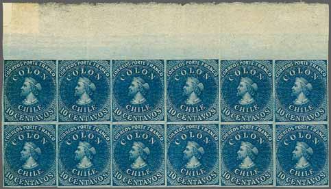 82 228 Corinphila Auction 26 November 2018 1861 (Oct.), Third London Printing, 10 Centavos Jean Dupont 5150 5150 10 c. bright blue on blued paper, wmk. pos.